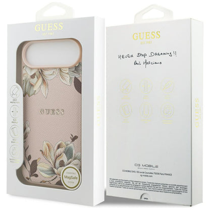 Funda MagSafe para Apple iPhone 17 Air, Guess, Grained Flowers, Rosa.