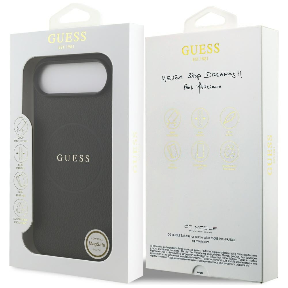 Funda MagSafe para Apple iPhone 17 Air, Guess, Grained Gold Ring, Negra