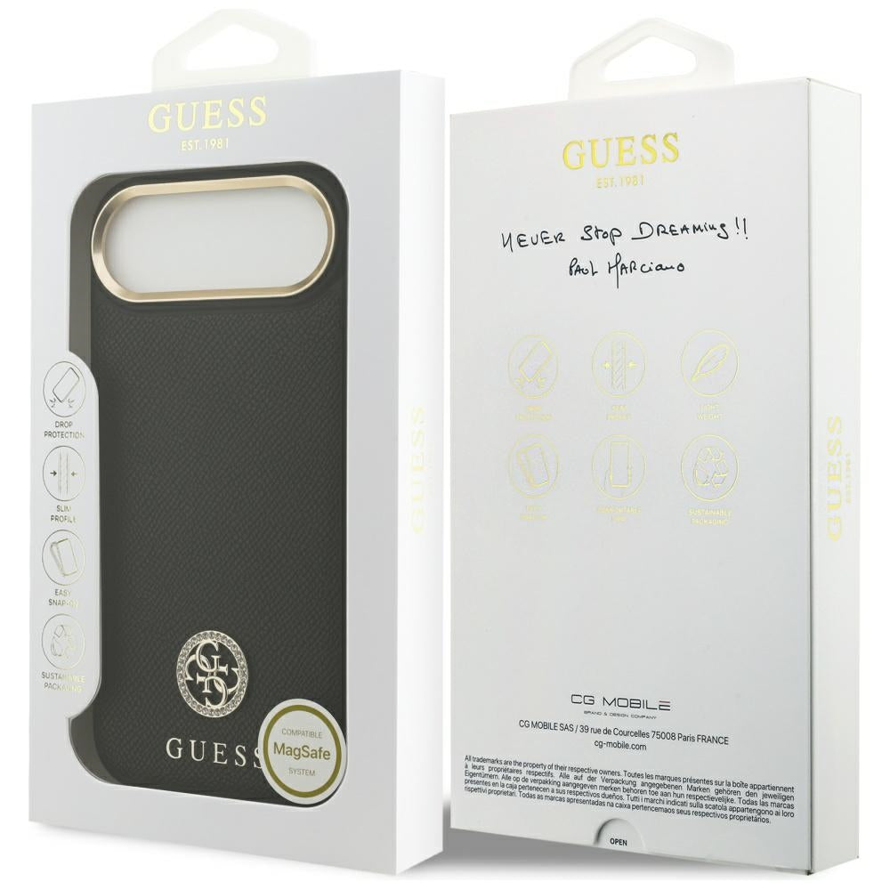 Funda MagSafe para Apple iPhone 17 Air, Guess, Grained Strass Logo, Negra