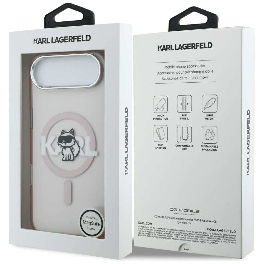 Funda MagSafe para Apple iPhone 17 Air, Karl Lagerfeld, IML Sketch Logo Choupette, Rosa.