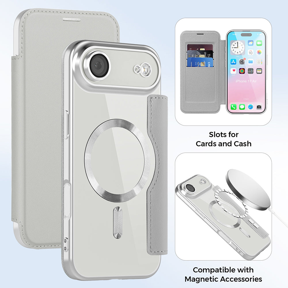 Funda MagSafe para Apple iPhone 17 Air, Techsuit, SmartMag Book, Gris