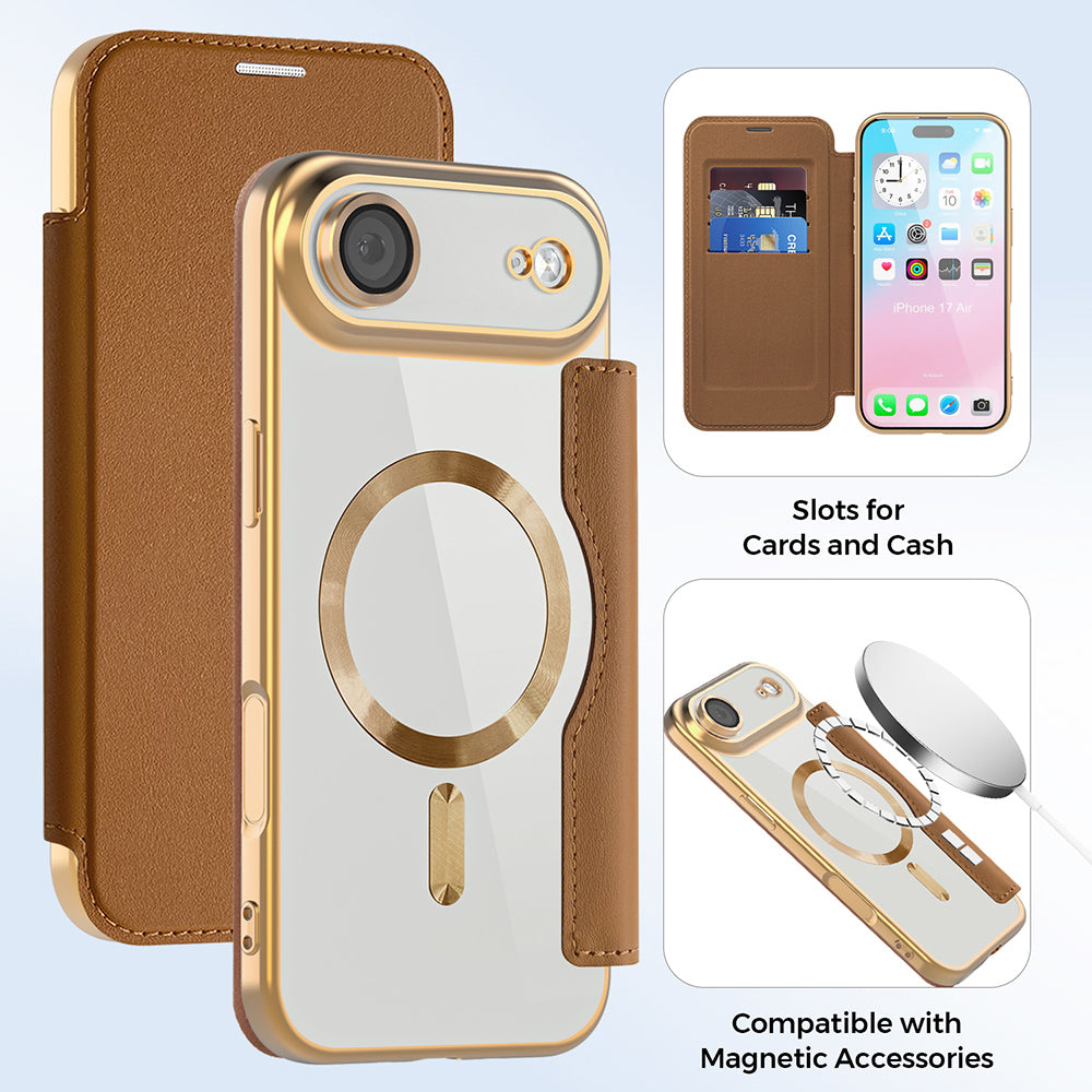 Funda MagSafe para Apple iPhone 17 Air, Techsuit, SmartMag Book, Marrón