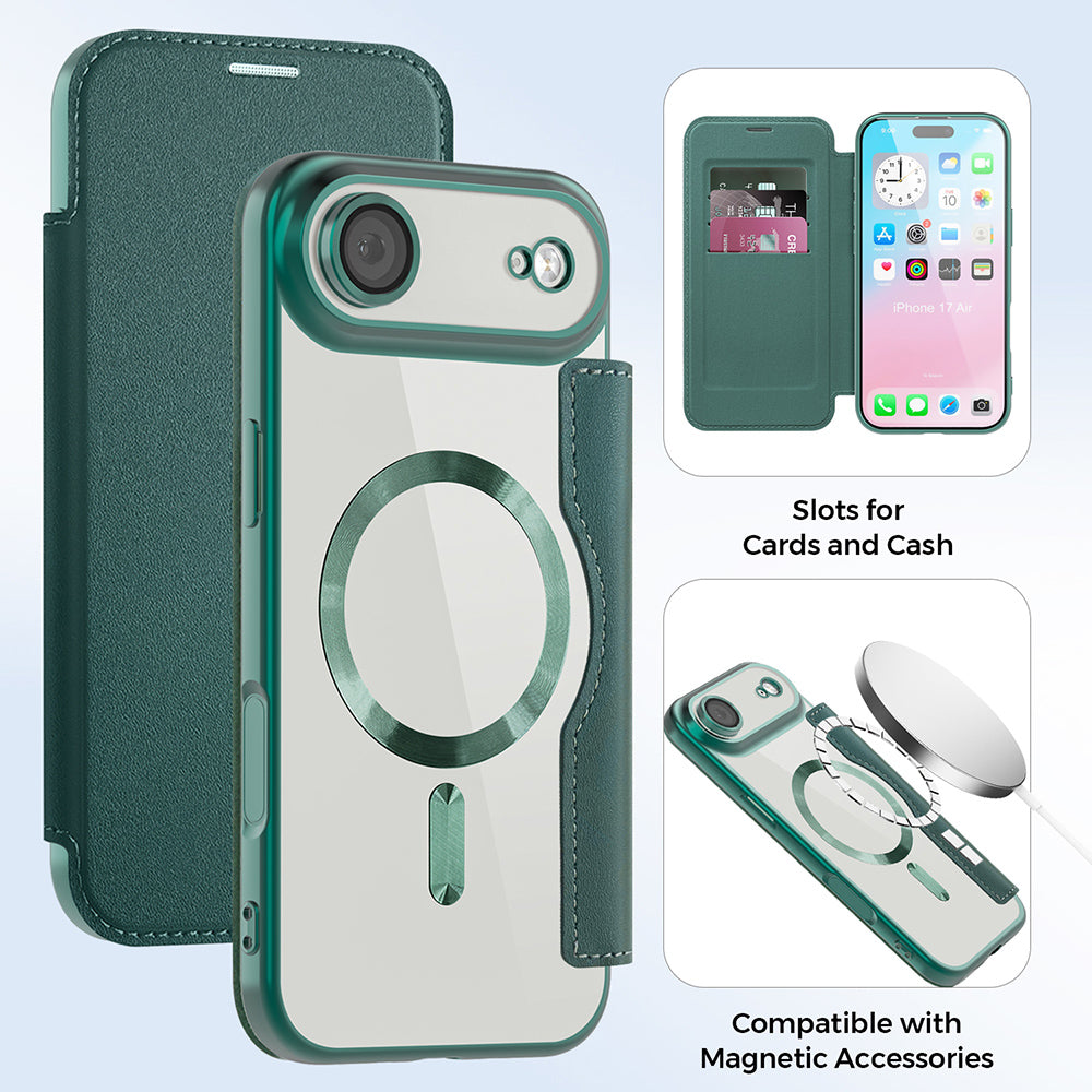 Funda MagSafe para Apple iPhone 17 Air, Techsuit, SmartMag Book, Verde