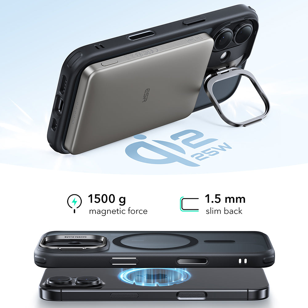 Funda MagSafe para Apple iPhone 17, ESR, Classic Hybrid Kickstand, Negra Satinada