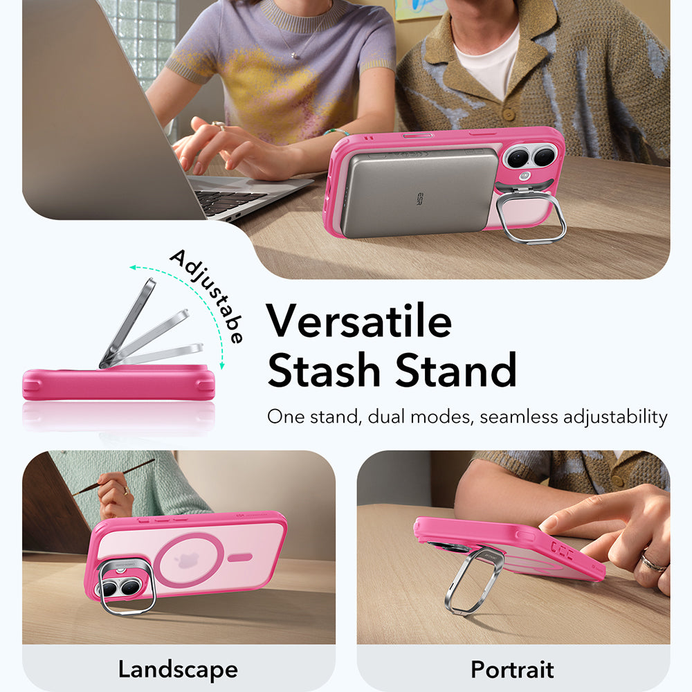 Funda MagSafe para Apple iPhone 17, ESR, Classic Hybrid Kickstand, Rosa Satinado