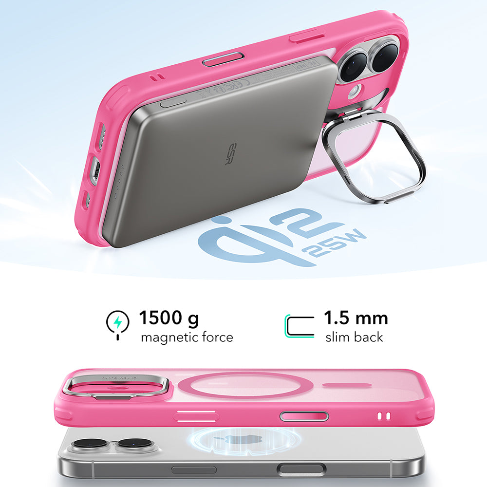 Funda MagSafe para Apple iPhone 17, ESR, Classic Hybrid Kickstand, Rosa Satinado