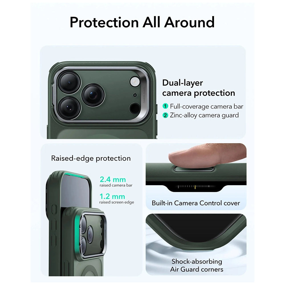 Funda MagSafe para Apple iPhone 17, ESR, Classic Hybrid Kickstand, Verde Satinado