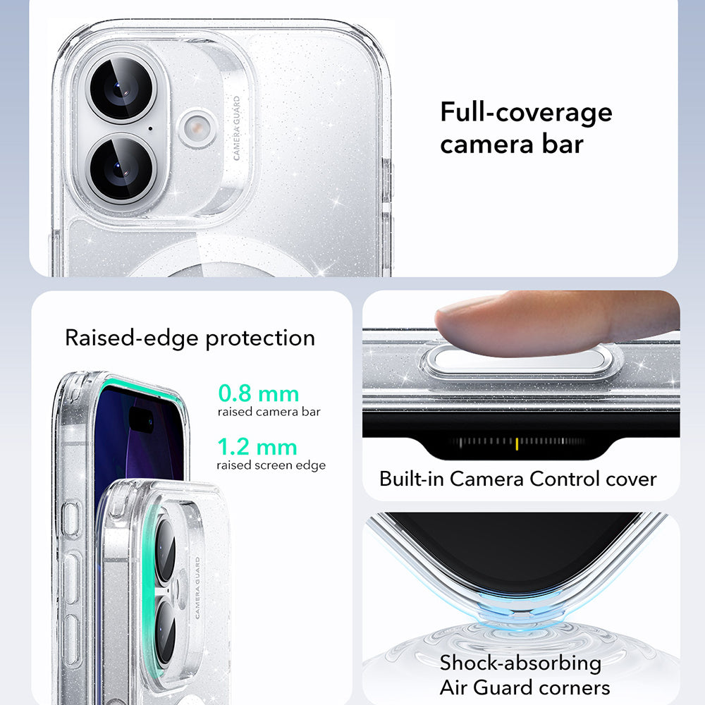 Funda MagSafe para Apple iPhone 17, ESR, Classic Hybrid Shimmer, Transparente