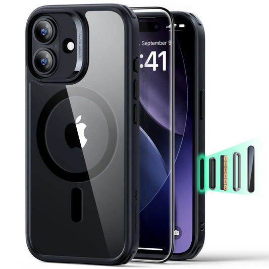 Funda MagSafe para Apple iPhone 17, ESR, Classic Hybrid con Protector de Pantalla, Negra Transparente