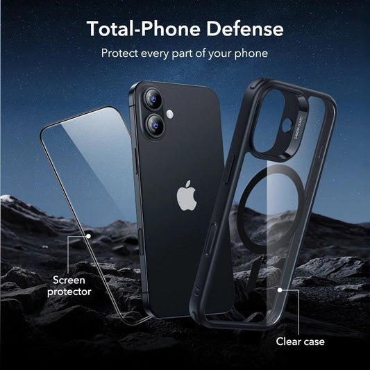 Funda MagSafe para Apple iPhone 17, ESR, Classic Hybrid con Protector de Pantalla, Negra Transparente
