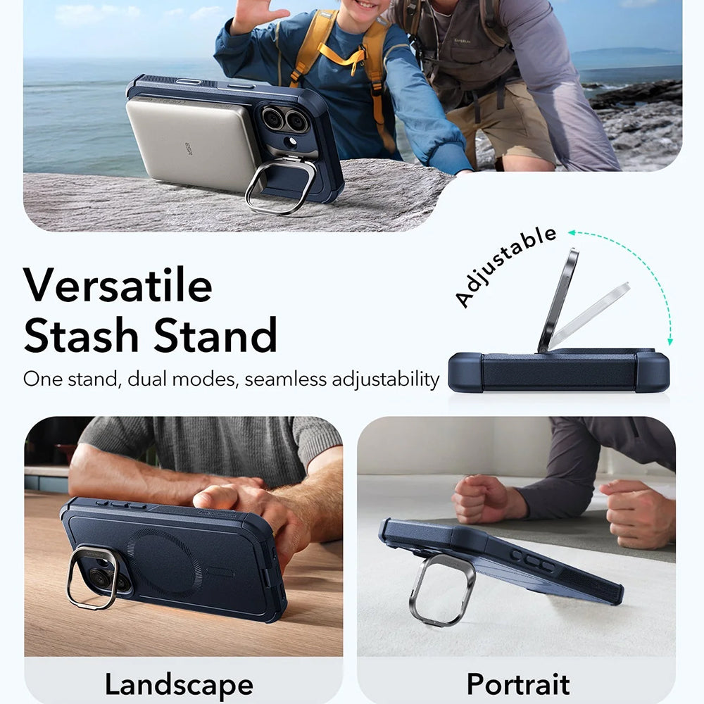 Funda MagSafe para Apple iPhone 17, ESR, Cyber Armor Kickstand, Azul