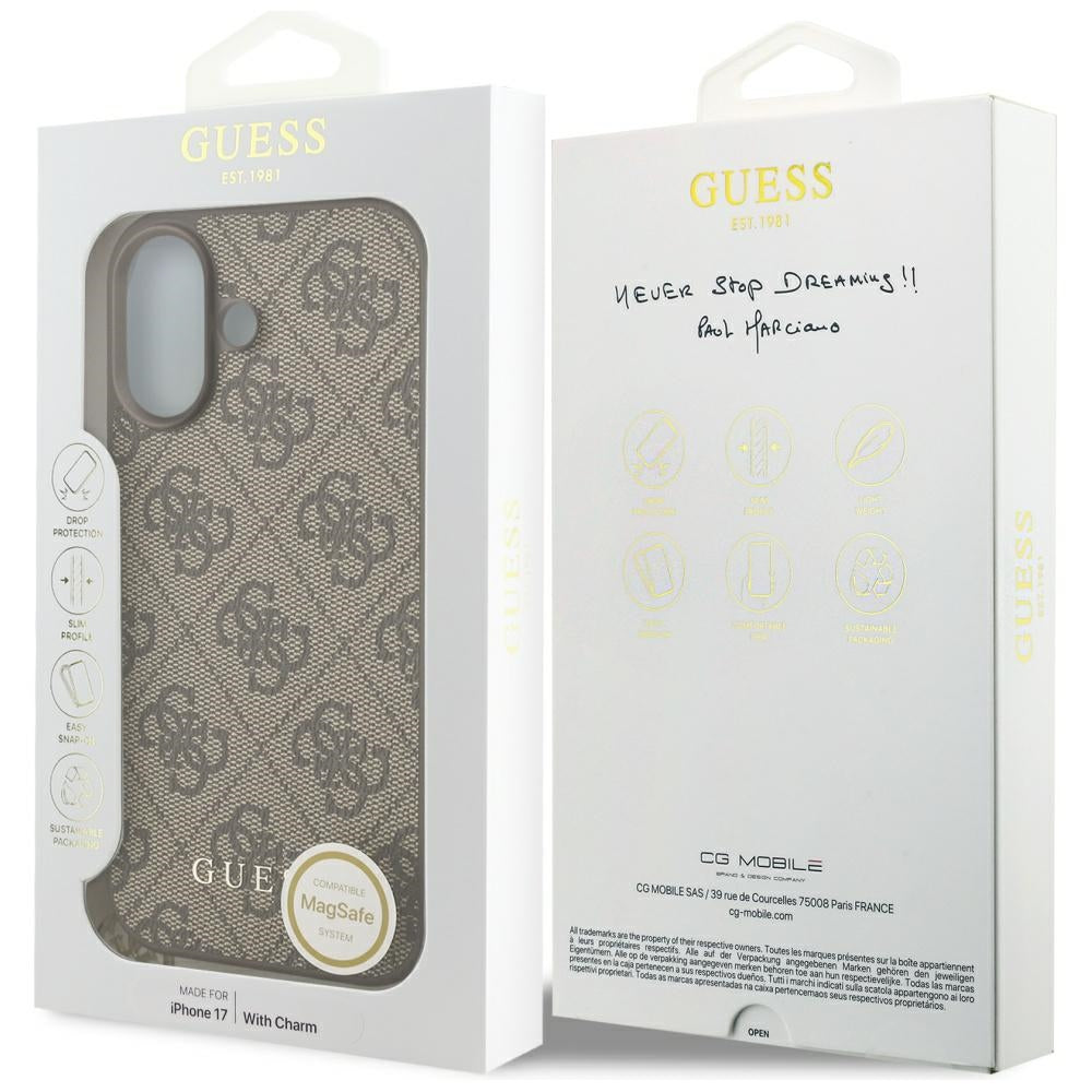 Funda MagSafe para Apple iPhone 17, Guess, 4G Charm Cradle, Marrón