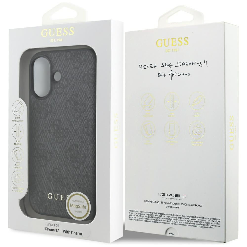 Funda MagSafe para Apple iPhone 17, Guess, 4G Charm Cradle, Negra
