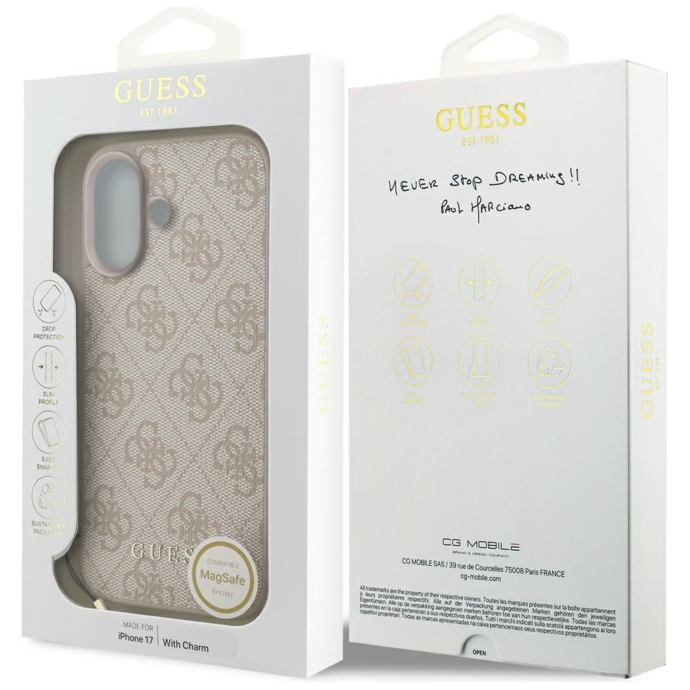 Funda MagSafe para Apple iPhone 17, Guess, 4G Charm Cradle, Rosa