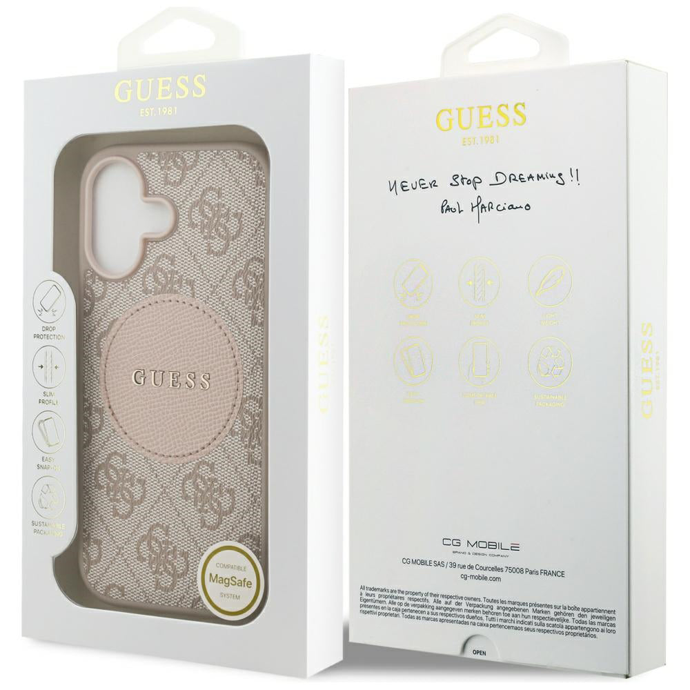 Funda MagSafe para Apple iPhone 17, Guess, 4G Circle Classic Logo, Rosa