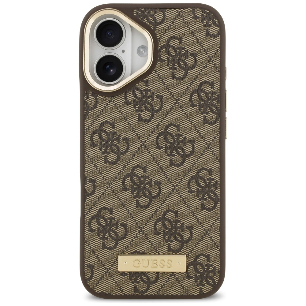 Funda MagSafe para Apple iPhone 17, Guess, 4G Logo Plate, Marrón
