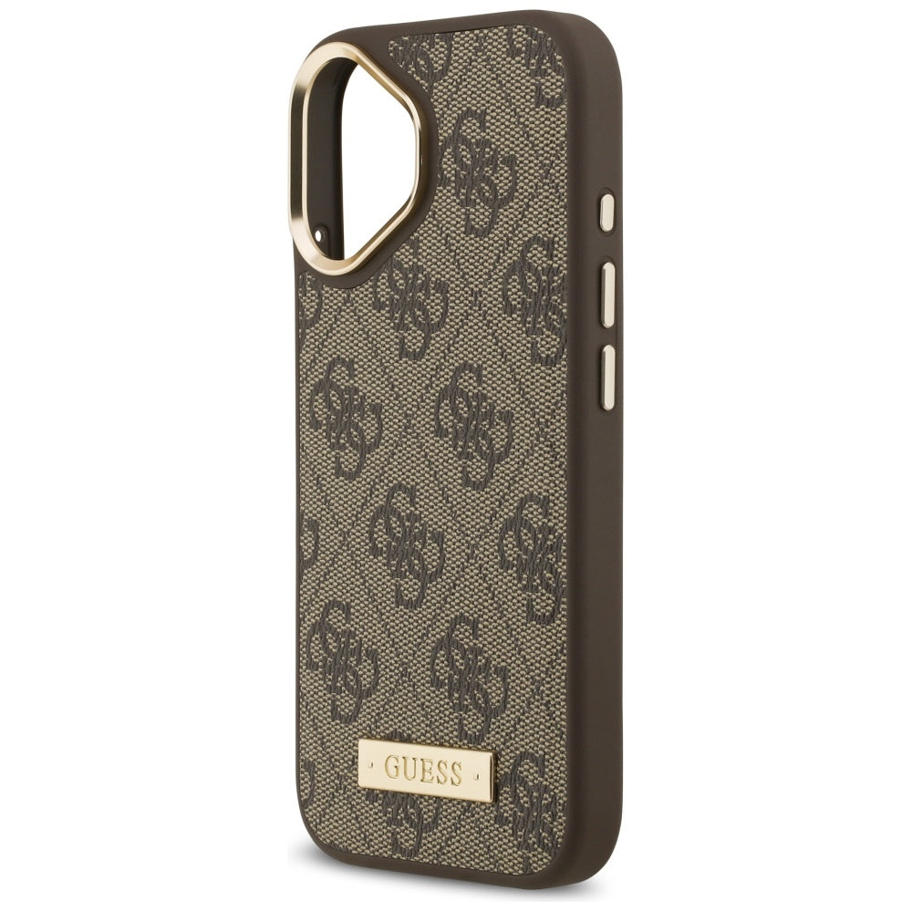 Funda MagSafe para Apple iPhone 17, Guess, 4G Logo Plate, Marrón