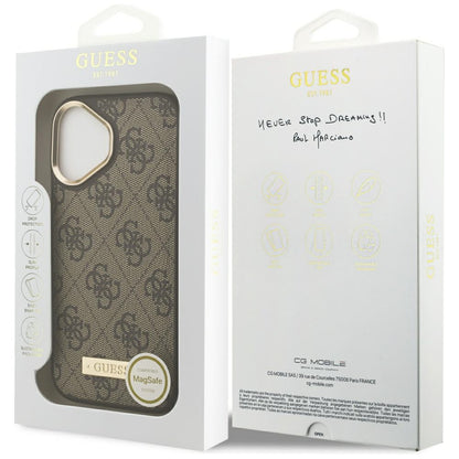 Funda MagSafe para Apple iPhone 17, Guess, 4G Logo Plate, Marrón