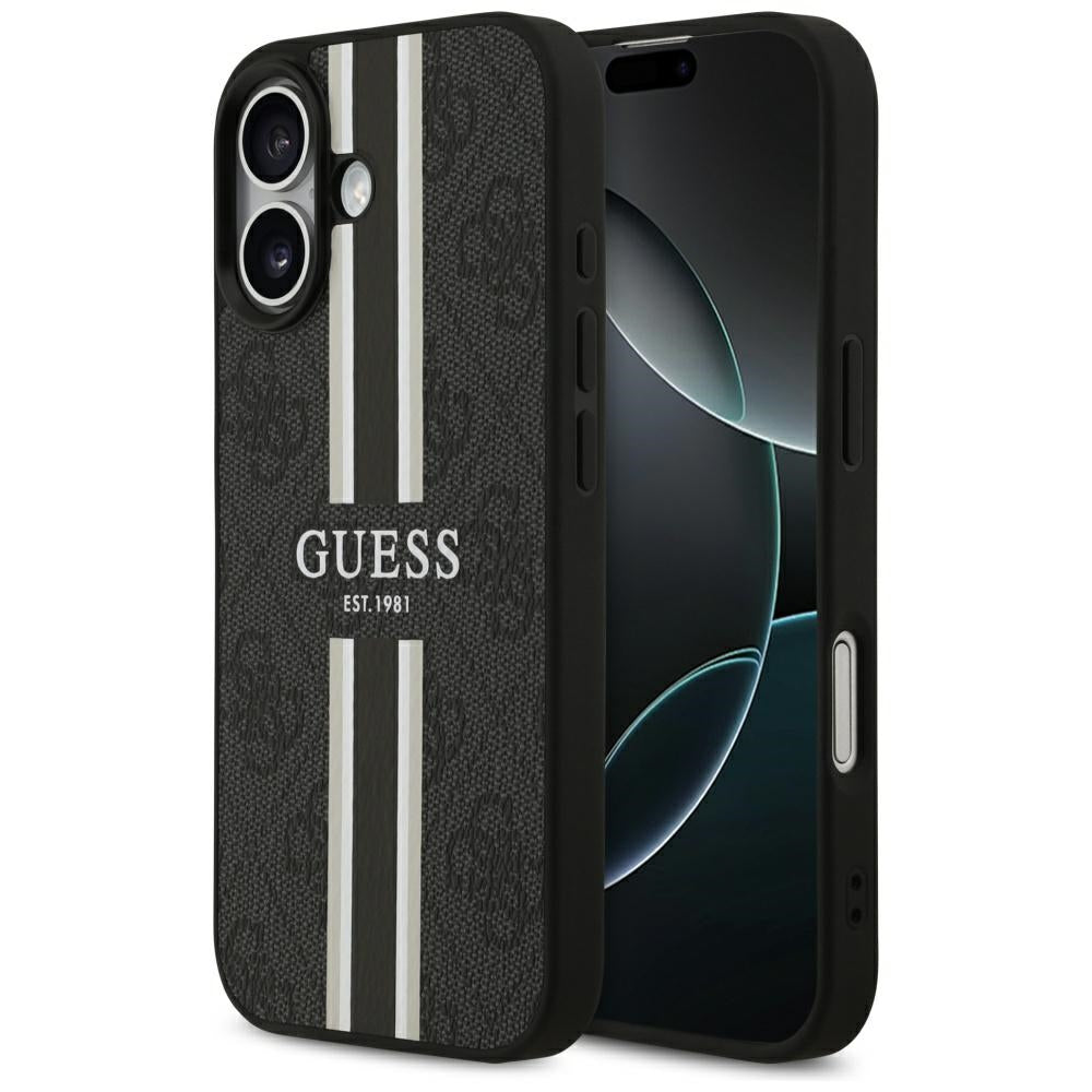 Funda MagSafe para Apple iPhone 17, Guess, 4G Printed Stripes, Negra