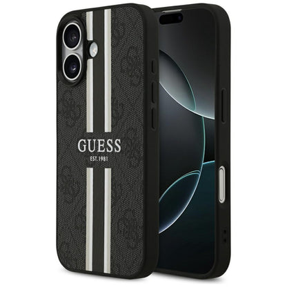 Funda MagSafe para Apple iPhone 17, Guess, 4G Printed Stripes, Negra