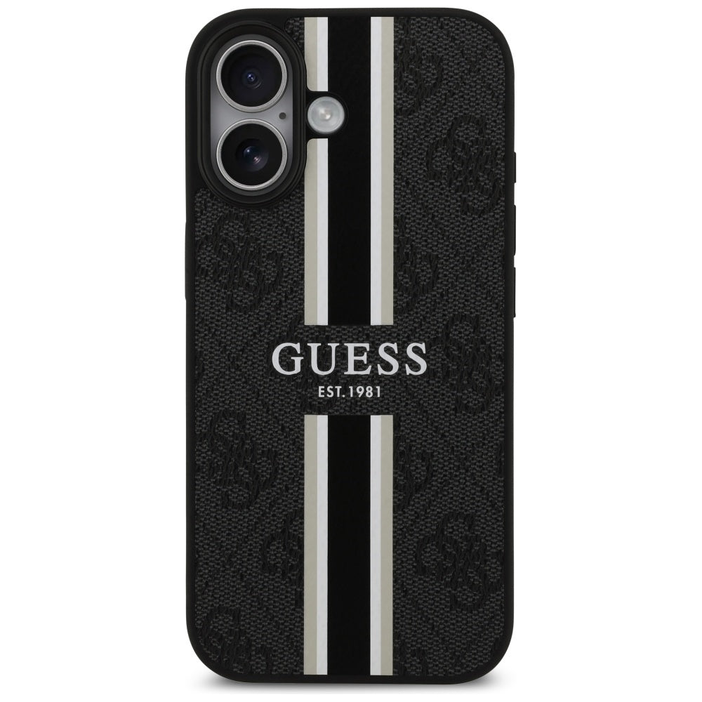 Funda MagSafe para Apple iPhone 17, Guess, 4G Printed Stripes, Negra