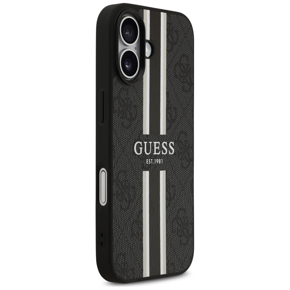 Funda MagSafe para Apple iPhone 17, Guess, 4G Printed Stripes, Negra