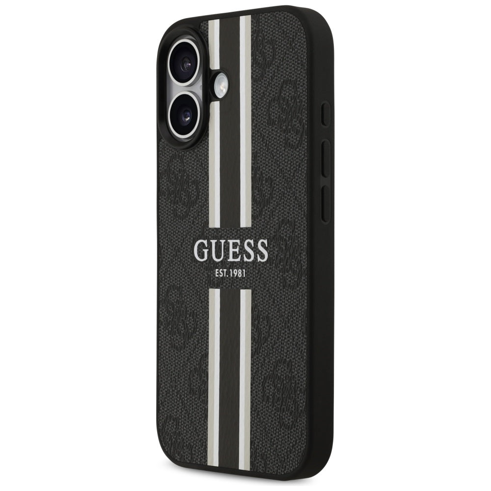 Funda MagSafe para Apple iPhone 17, Guess, 4G Printed Stripes, Negra