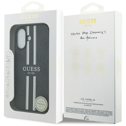 Funda MagSafe para Apple iPhone 17, Guess, 4G Printed Stripes, Negra