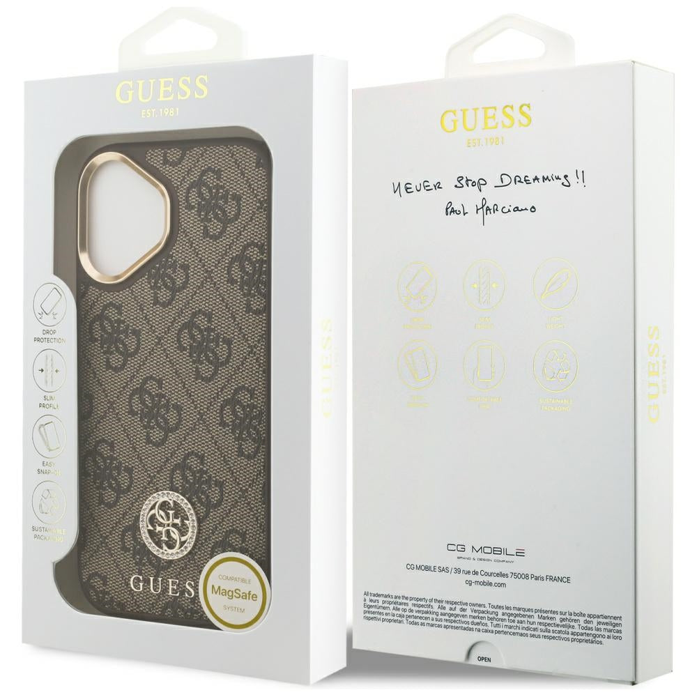 Funda MagSafe para Apple iPhone 17, Guess, 4G Strass Logo, Marrón