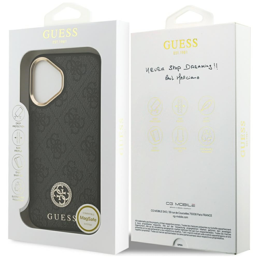 Funda MagSafe para Apple iPhone 17, Guess, 4G Strass Logo, Negra