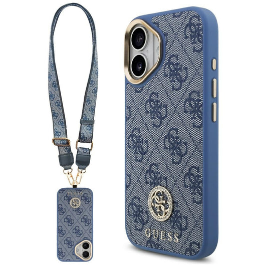 Funda MagSafe para Apple iPhone 17, Guess, 4G Strass Logo with Big Strap, Azul