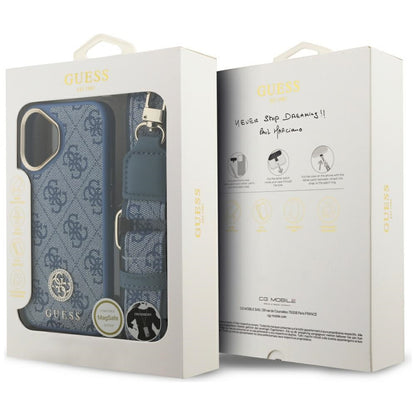 Funda MagSafe para Apple iPhone 17, Guess, 4G Strass Logo with Big Strap, Azul
