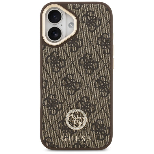 Funda MagSafe para Apple iPhone 17, Guess, 4G Strass Logo con Correa Grande, Marrón
