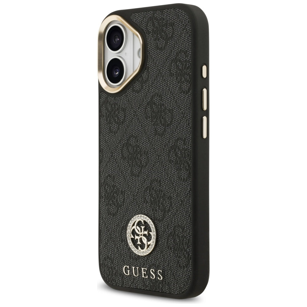 Funda MagSafe para Apple iPhone 17, Guess, 4G Strass Logo con Correa Grande, Negra