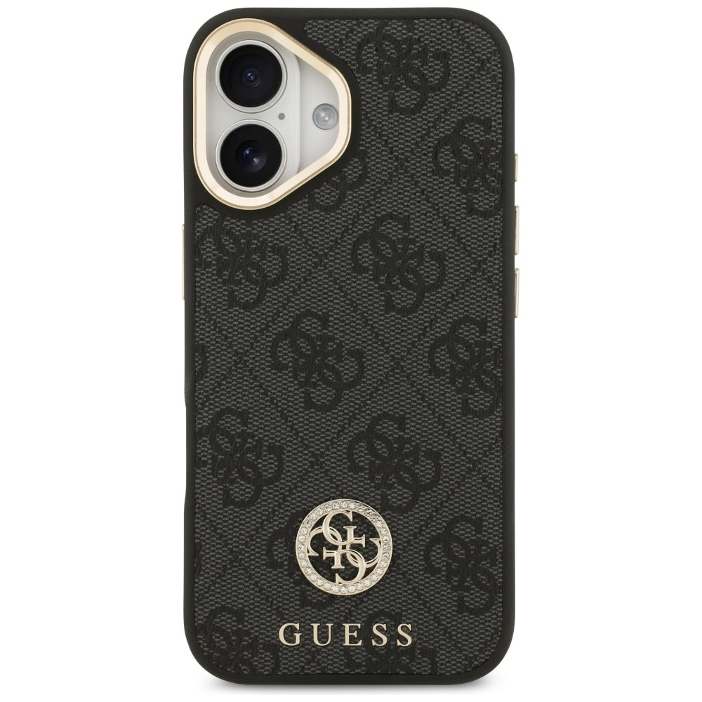 Funda MagSafe para Apple iPhone 17, Guess, 4G Strass Logo con Correa Grande, Negra