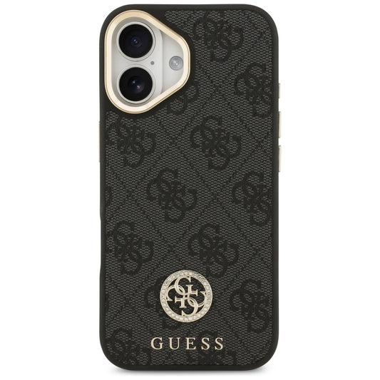 Funda MagSafe para Apple iPhone 17, Guess, 4G Strass Logo con Correa Grande, Negra
