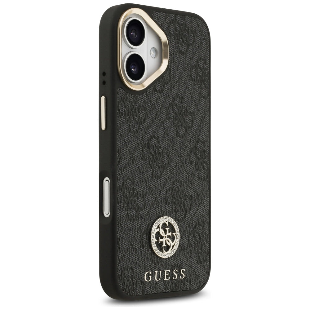 Funda MagSafe para Apple iPhone 17, Guess, 4G Strass Logo con Correa Grande, Negra