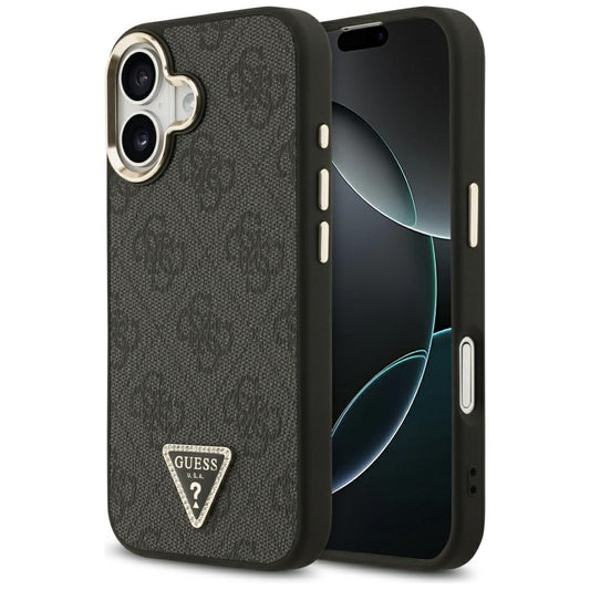 Funda MagSafe para Apple iPhone 17, Guess, Logo Diamante Triángulo 4G, Negra