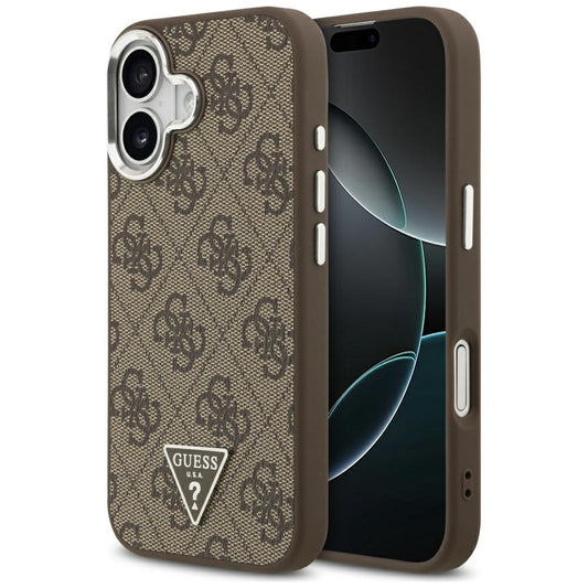Funda MagSafe para Apple iPhone 17, Guess, Logo Triángulo 4G, Marrón Plateado.