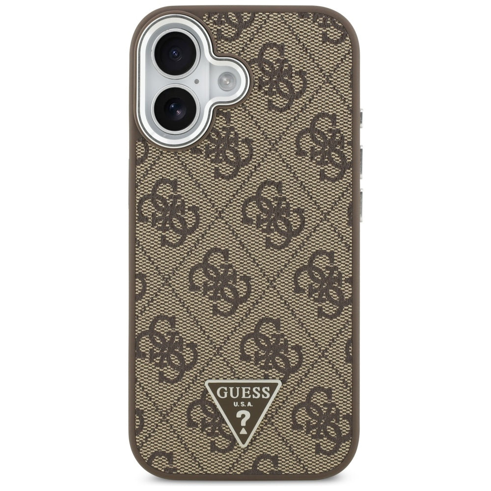 Funda MagSafe para Apple iPhone 17, Guess, Logo Triángulo 4G, Marrón Plateado.