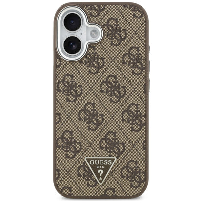 Funda MagSafe para Apple iPhone 17, Guess, Logo Triángulo 4G, Marrón Plateado.