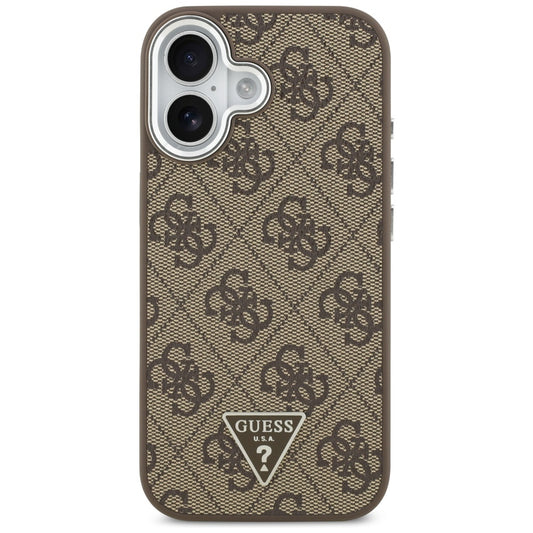 Funda MagSafe para Apple iPhone 17, Guess, Logo Triángulo 4G, Marrón Plateado.