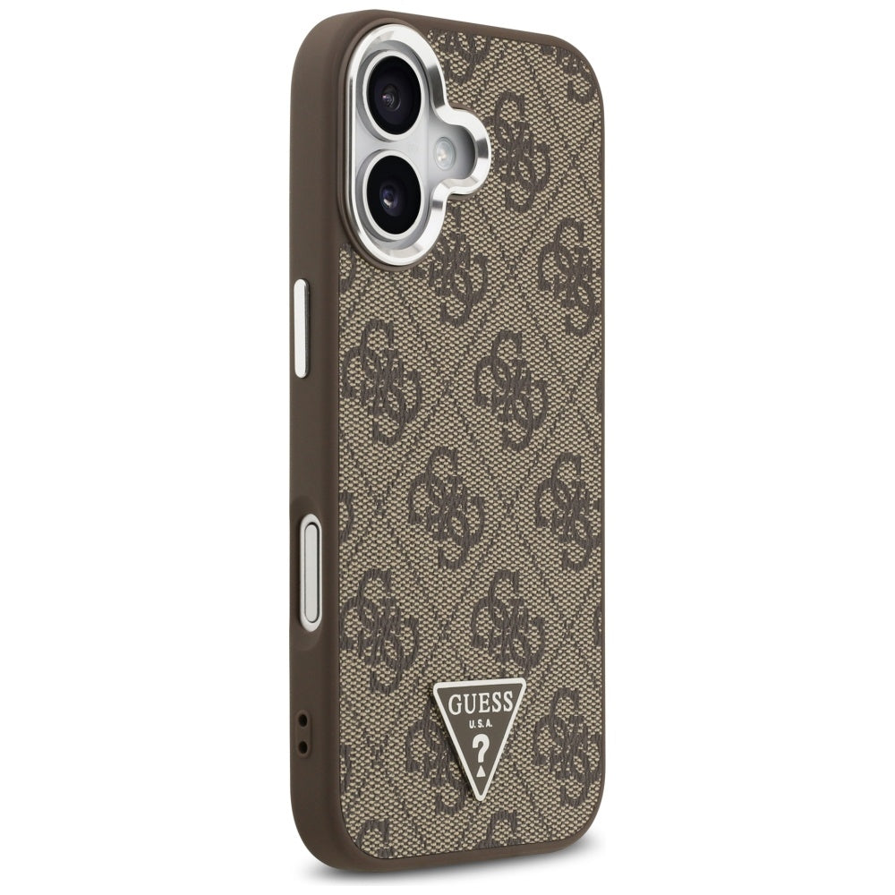 Funda MagSafe para Apple iPhone 17, Guess, Logo Triángulo 4G, Marrón Plateado.