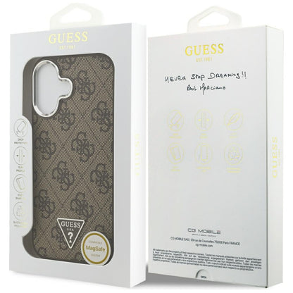 Funda MagSafe para Apple iPhone 17, Guess, Logo Triángulo 4G, Marrón Plateado.