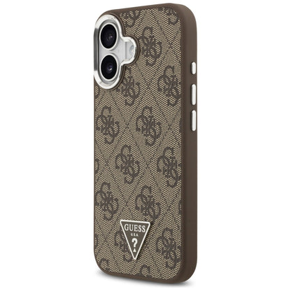 Funda MagSafe para Apple iPhone 17, Guess, Logo Triángulo 4G, Marrón Plateado.