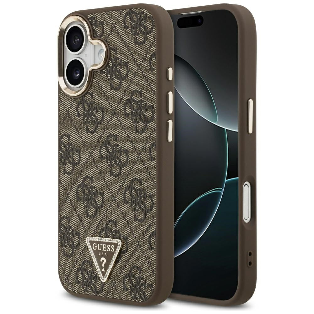 Funda MagSafe para Apple iPhone 17, Guess, Logo Triángulo 4G, Marrón Dorado
