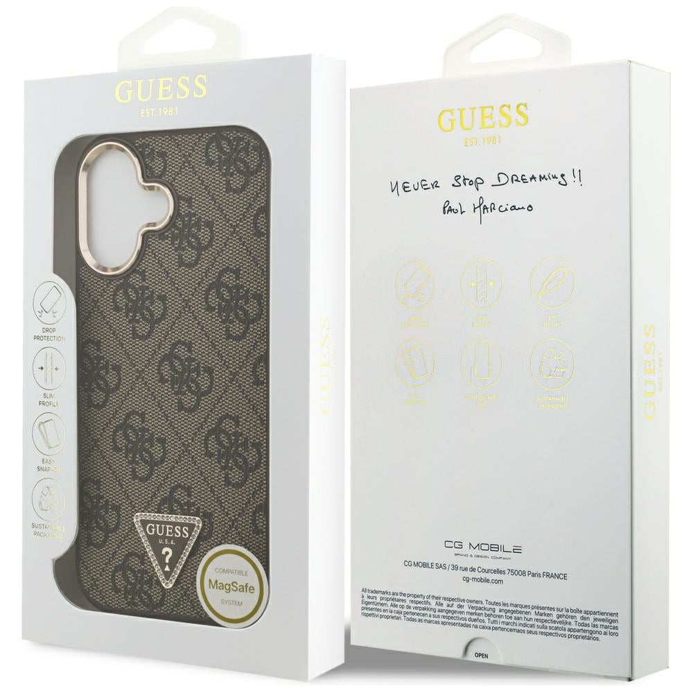 Funda MagSafe para Apple iPhone 17, Guess, Logo Triángulo 4G, Marrón Dorado