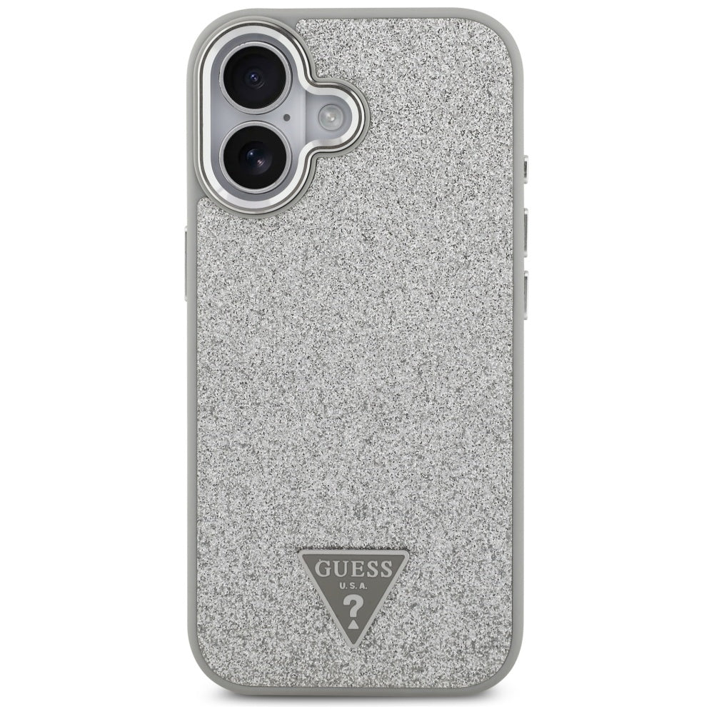 Funda MagSafe para Apple iPhone 17, Guess, Glitter Triangle Logo, Plateada