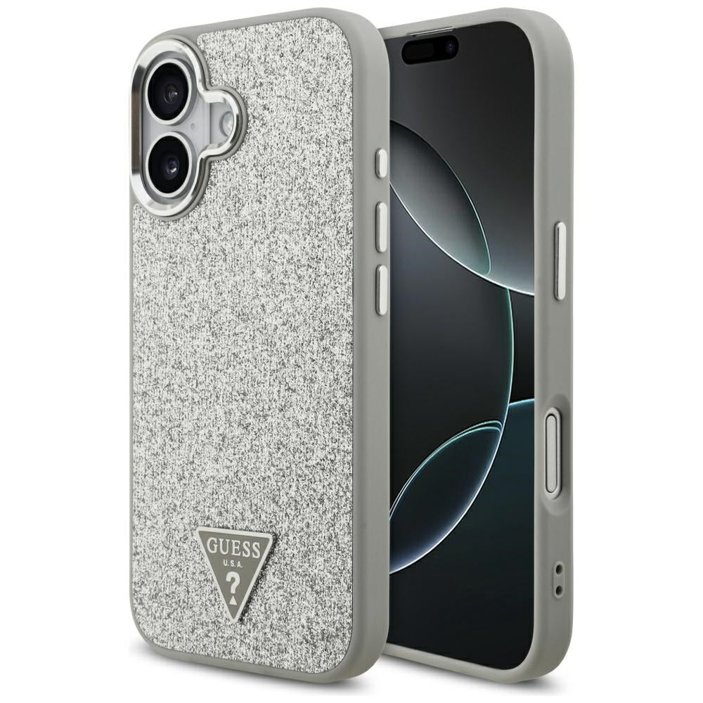 Funda MagSafe para Apple iPhone 17, Guess, Glitter Triangle Logo, Plateada