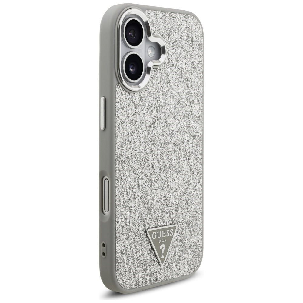 Funda MagSafe para Apple iPhone 17, Guess, Glitter Triangle Logo, Plateada